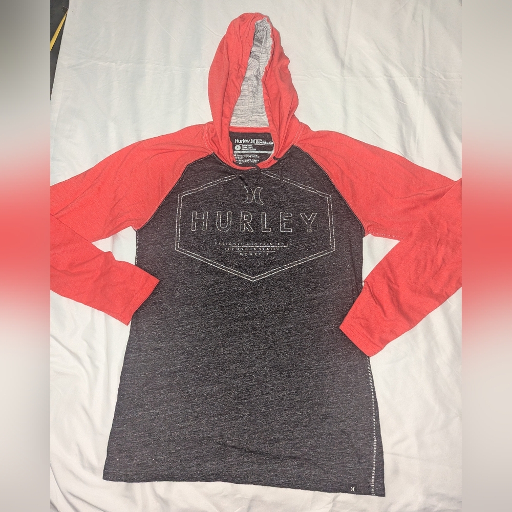 Hurley Women's Small Red And Gray Long Sleeve Lightweight Hoodie Sweatshirt